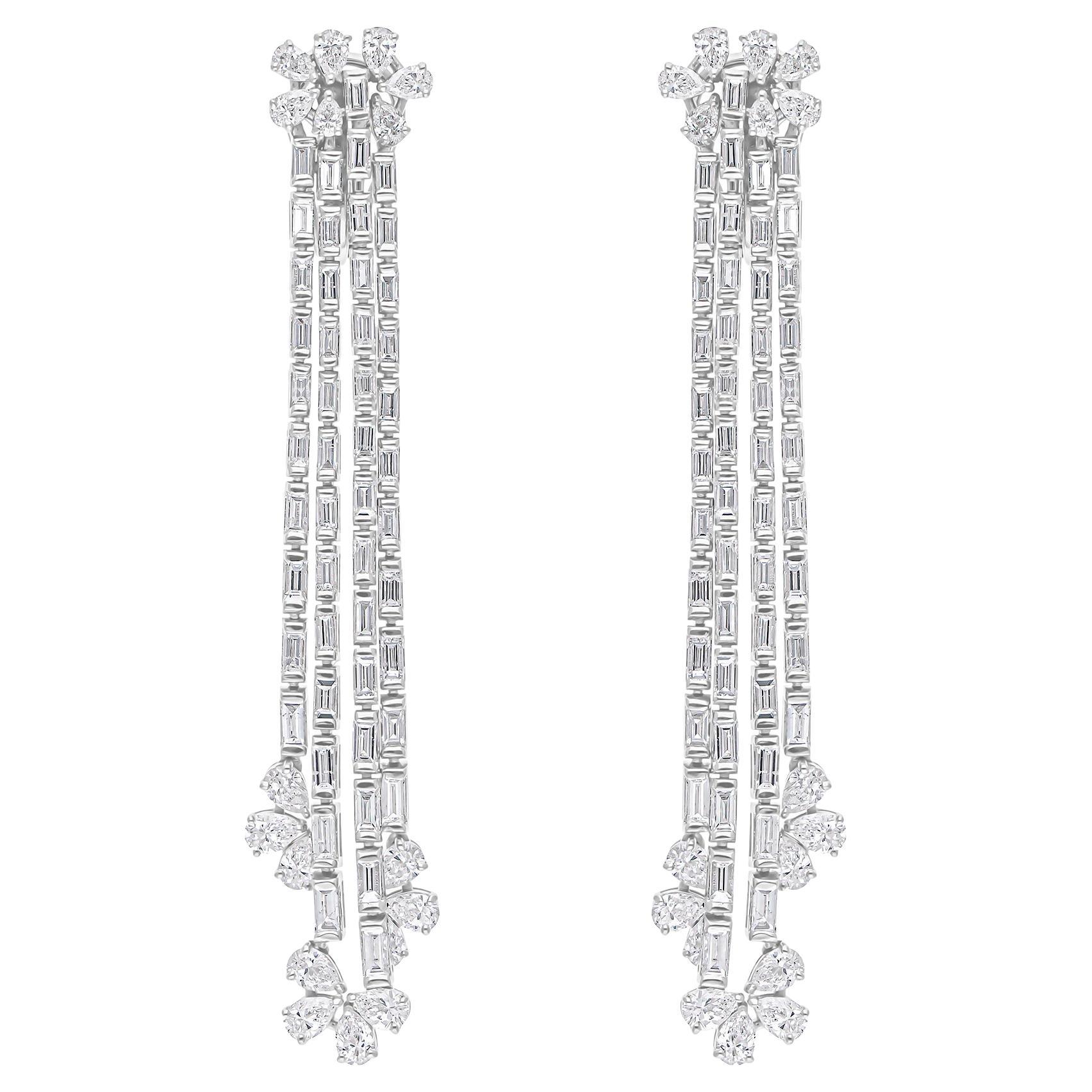 7,20 Carati SI/H Pear Baguette Diamond Chandelier Earrings Oro bianco 18 carati
