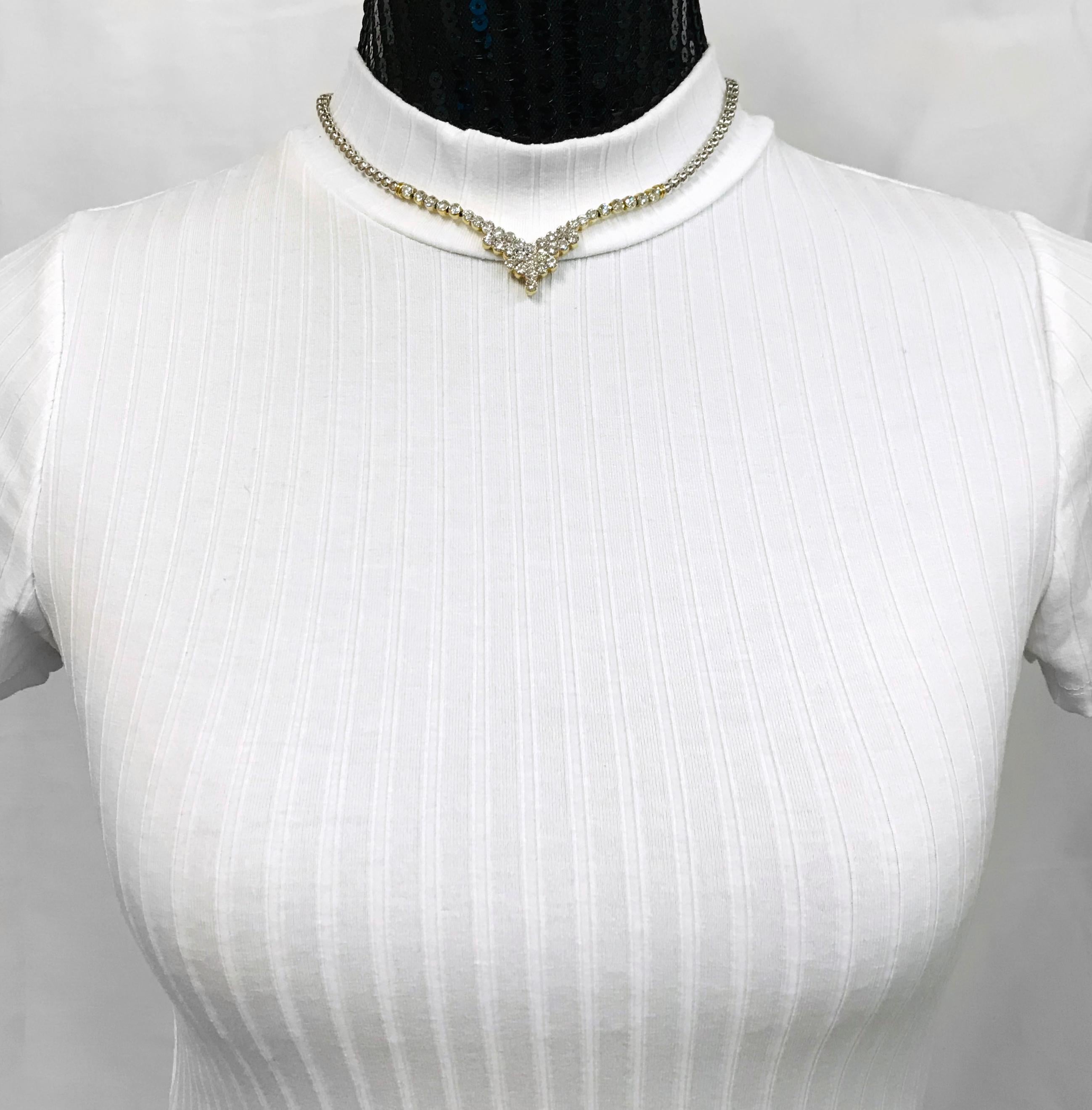 Two-Tone Diamond Necklace, 7.51 Carats For Sale 4