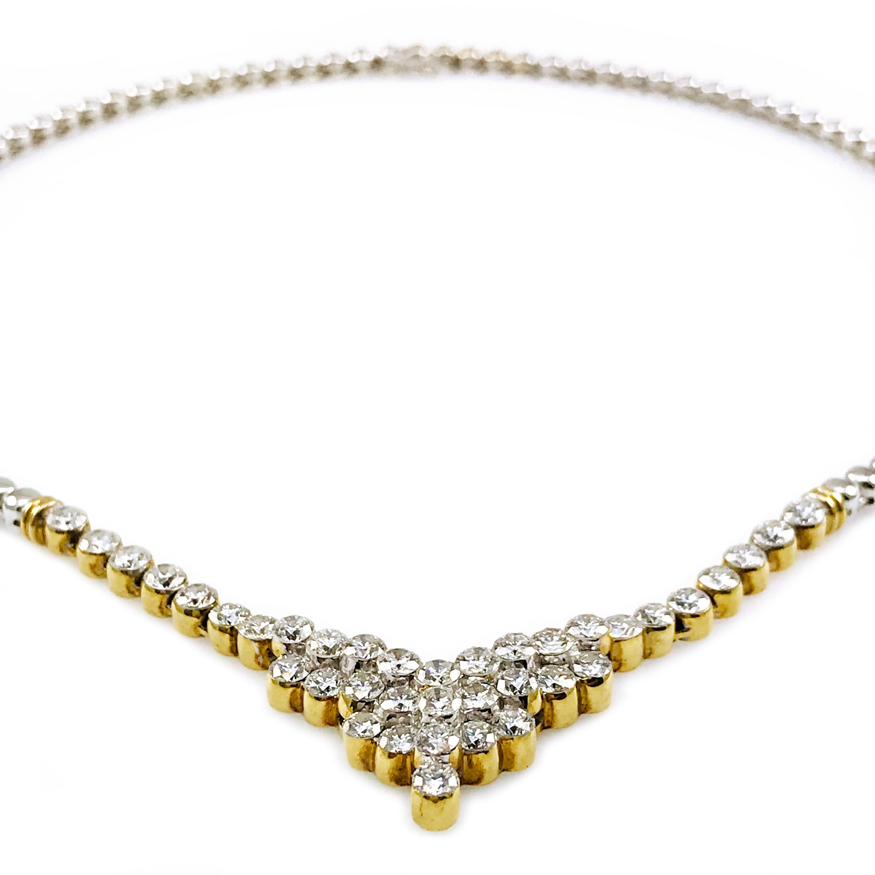 Round Cut Two-Tone Diamond Necklace, 7.51 Carats For Sale