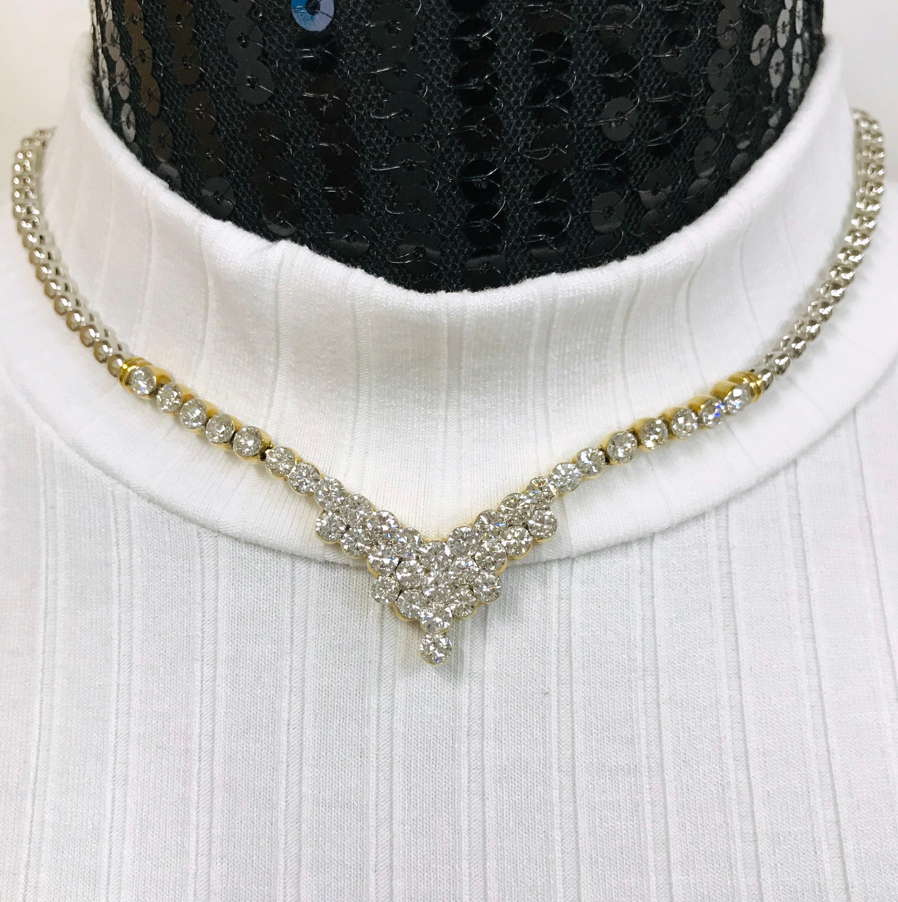 Two-Tone Diamond Necklace, 7.51 Carats For Sale 2