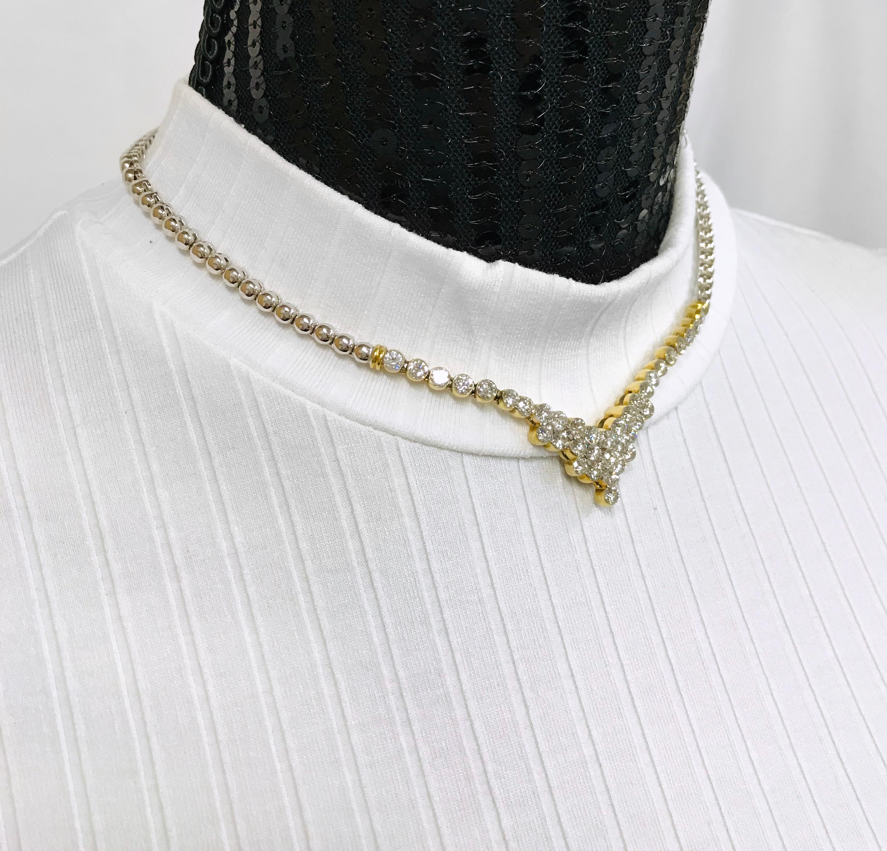 Two-Tone Diamond Necklace, 7.51 Carats For Sale 3