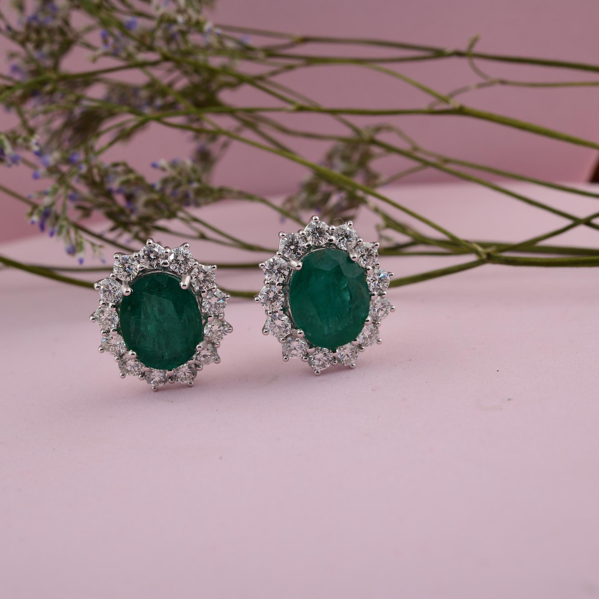 Cast from 14-karat gold, these exquisite earrings are handset with 7.20 carats Zambian emerald and 2.32 carats of sparkling diamonds.

FOLLOW SPECTRUM JEWELS storefront to view the latest collection & exclusive pieces. Spectrum Jewels is proudly