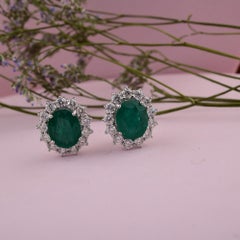 7.20 Carat Zambian Emerald Earrings 2.32 Carat SI/H Diamond 14 Karat White Gold