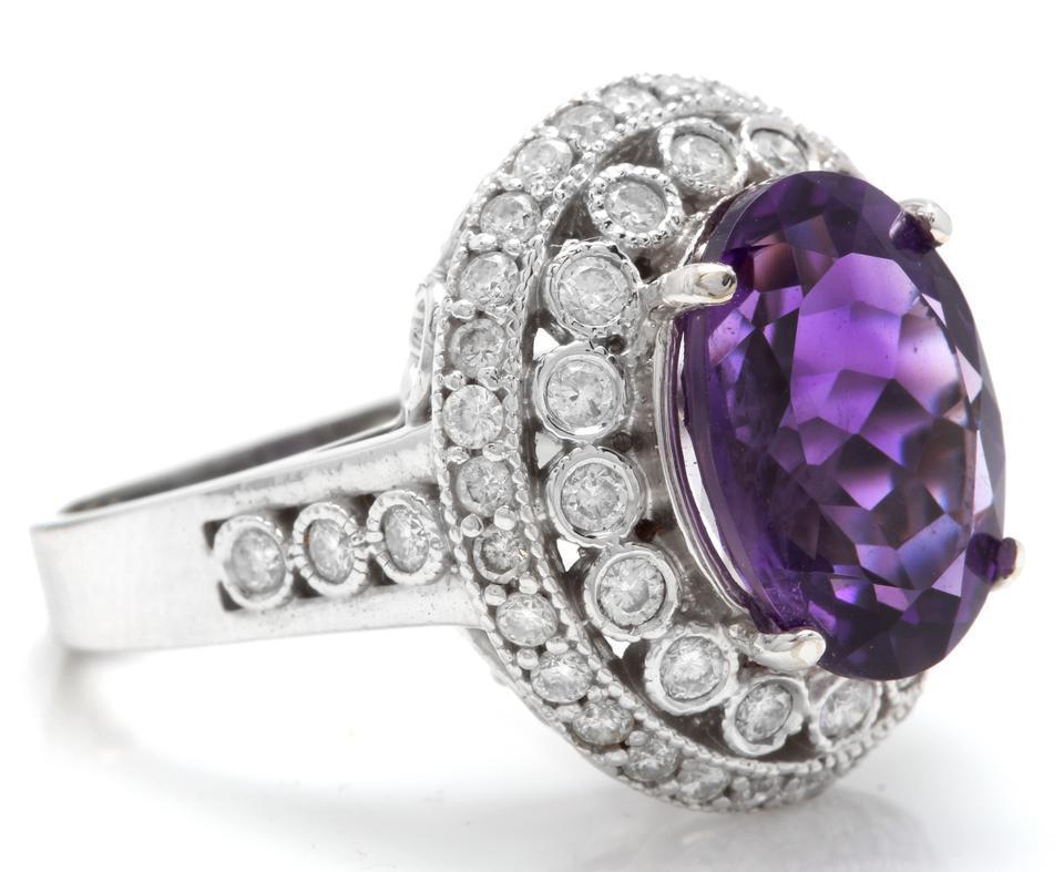 Mixed Cut 7.20 Carat Natural Amethyst and Diamond 14 Karat Solid White Gold Ring For Sale