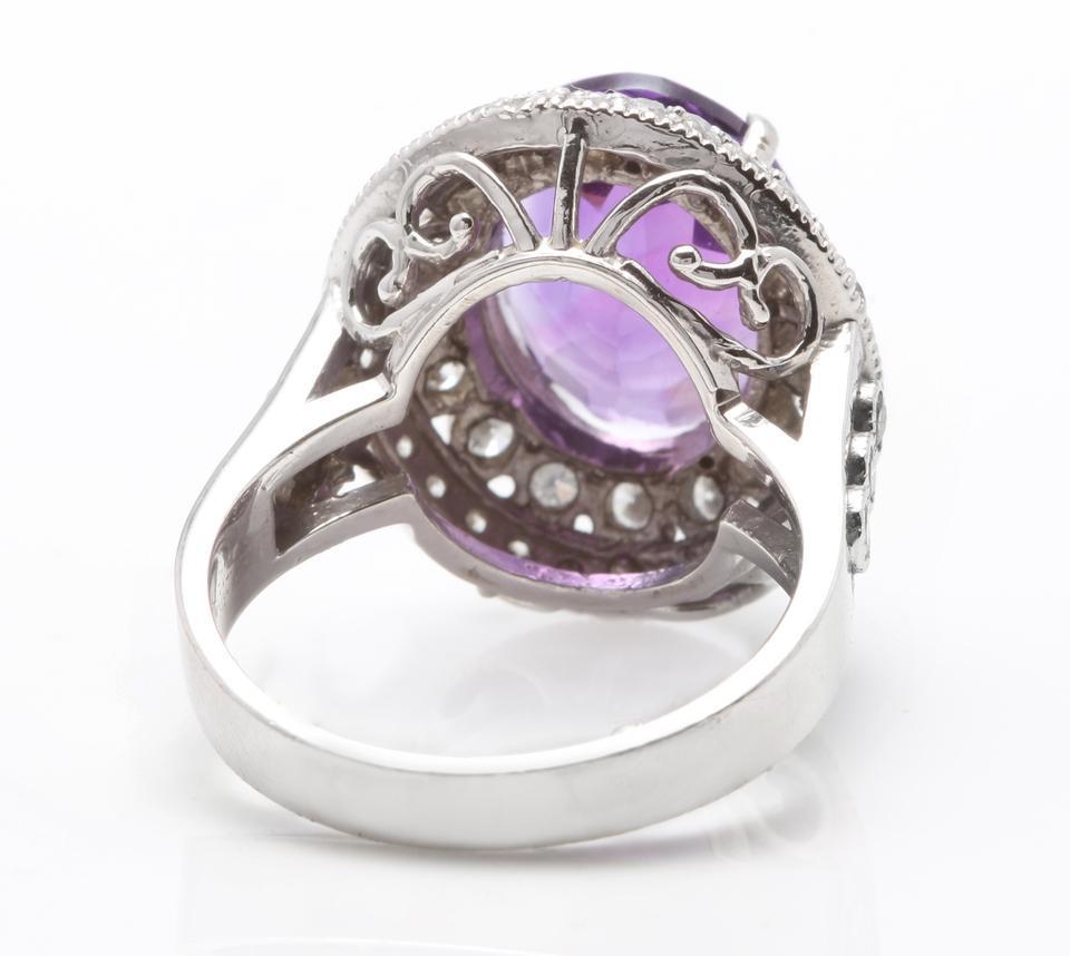 7.20 Carat Natural Amethyst and Diamond 14 Karat Solid White Gold Ring In New Condition For Sale In Los Angeles, CA