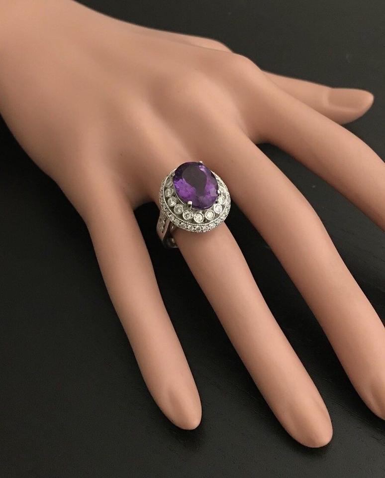 Women's 7.20 Carat Natural Amethyst and Diamond 14 Karat Solid White Gold Ring For Sale