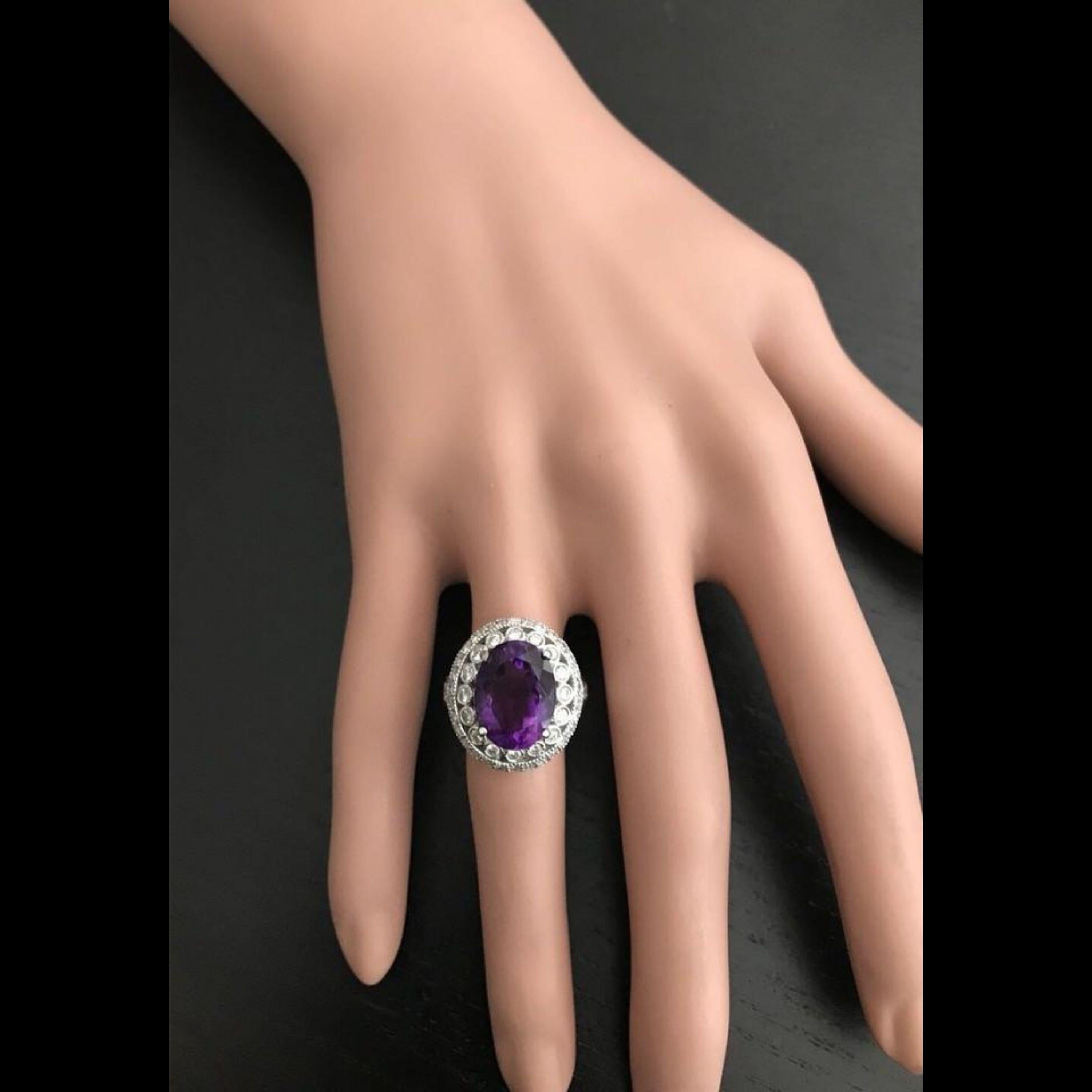 7.20 Carat Natural Amethyst and Diamond 14 Karat Solid White Gold Ring For Sale 1