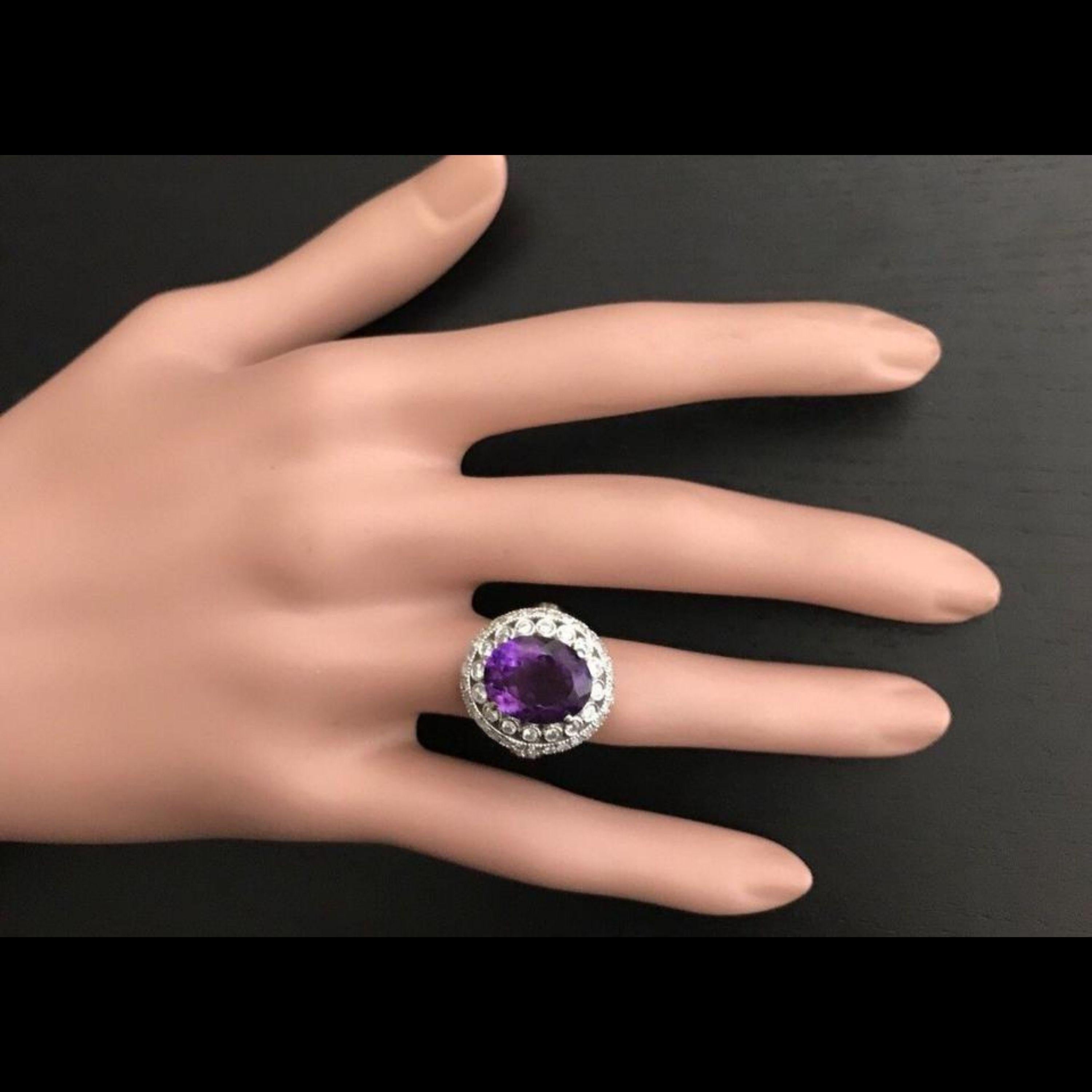 7.20 Carat Natural Amethyst and Diamond 14 Karat Solid White Gold Ring For Sale 2
