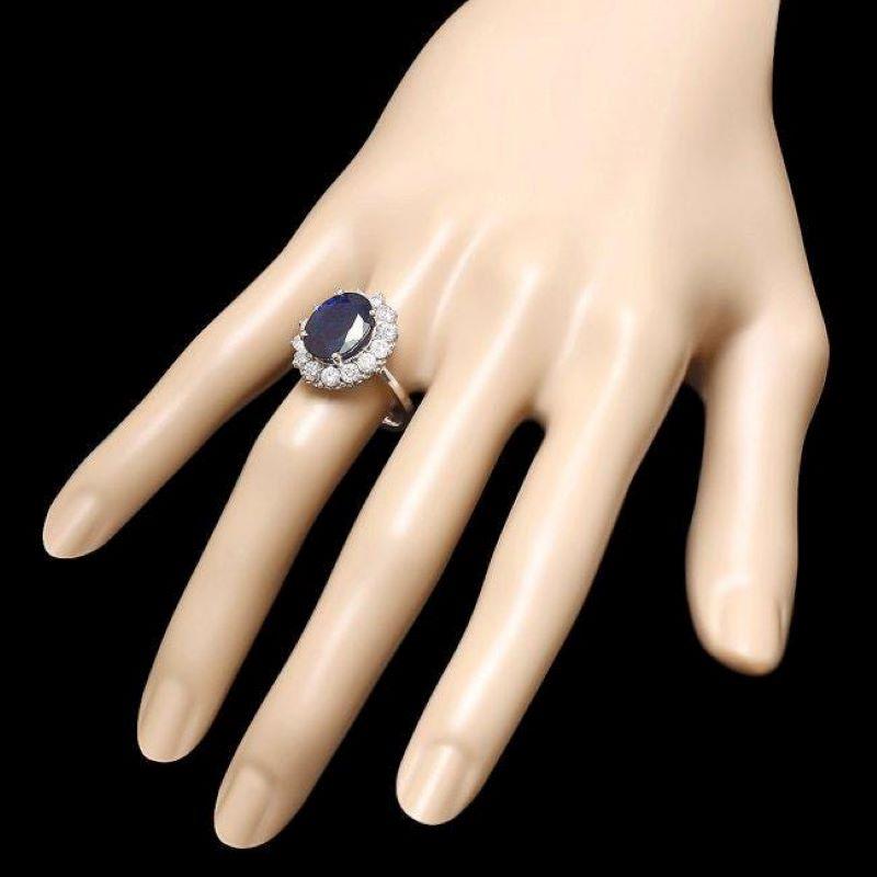 7.20 Carats Natural Blue Sapphire and Diamond 14K Solid White Gold Ring In New Condition For Sale In Los Angeles, CA