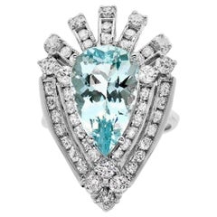 7.20 Carat Natural Gorgeous Aquamarine and Diamond 14K Solid White Gold Ring