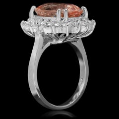 7.20 Carats Natural Morganite and Diamond 14K Solid White Gold Ring