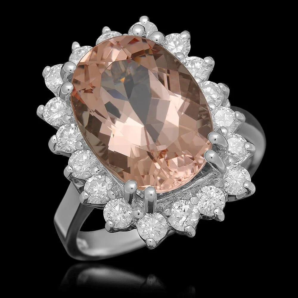 14 Karat massiver Weißgoldring mit 7,20 Karat natürlichem Morganit und Diamant (Gemischter Schliff) im Angebot