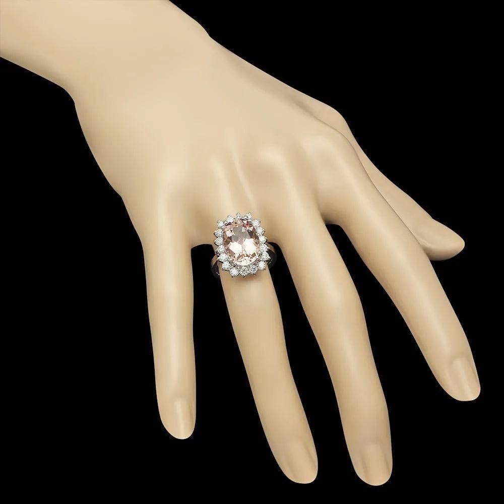 14 Karat massiver Weißgoldring mit 7,20 Karat natürlichem Morganit und Diamant im Zustand „Neu“ im Angebot in Los Angeles, CA