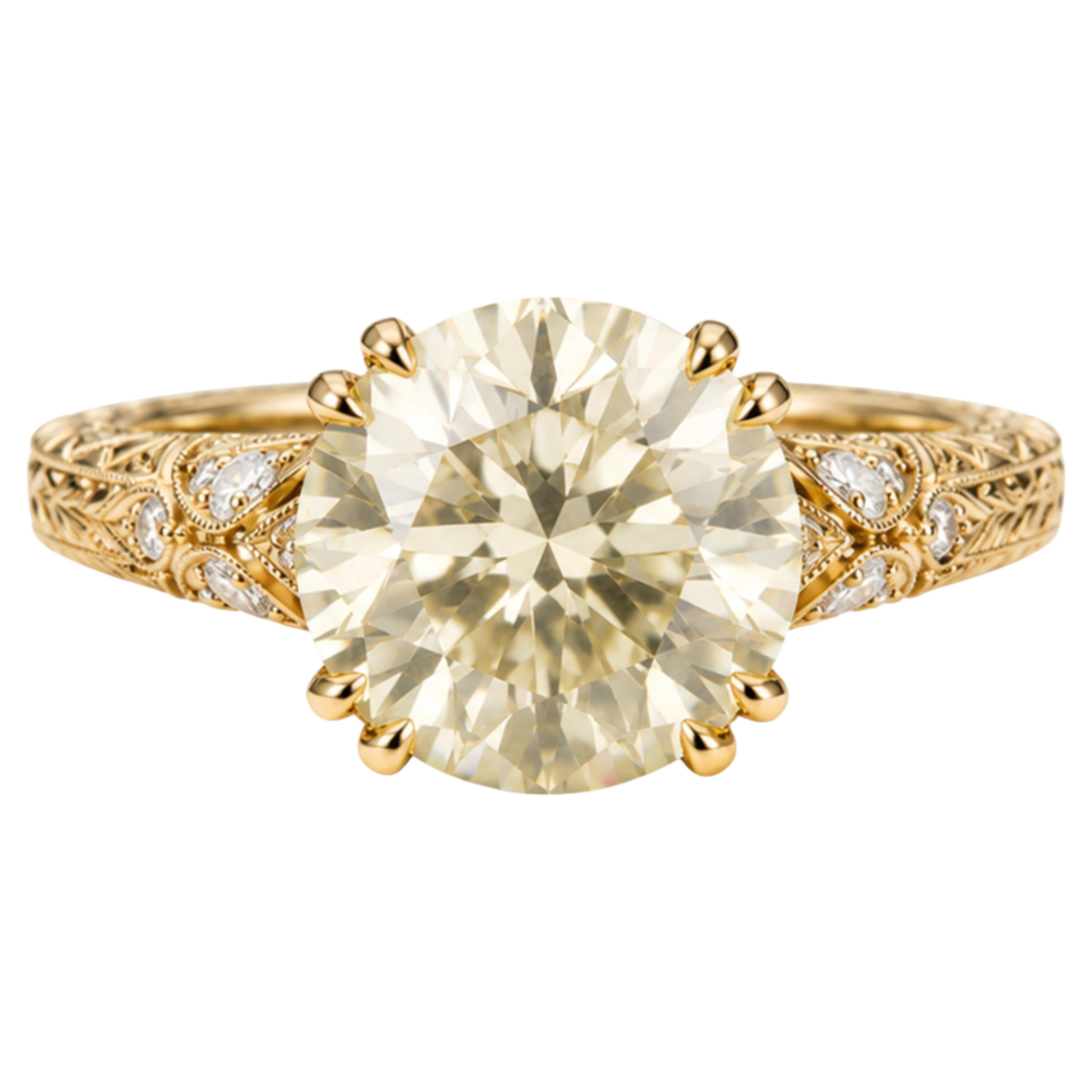 Victorian 7.20ct Round Brilliant Diamond Engagement Ring, 18k Gold