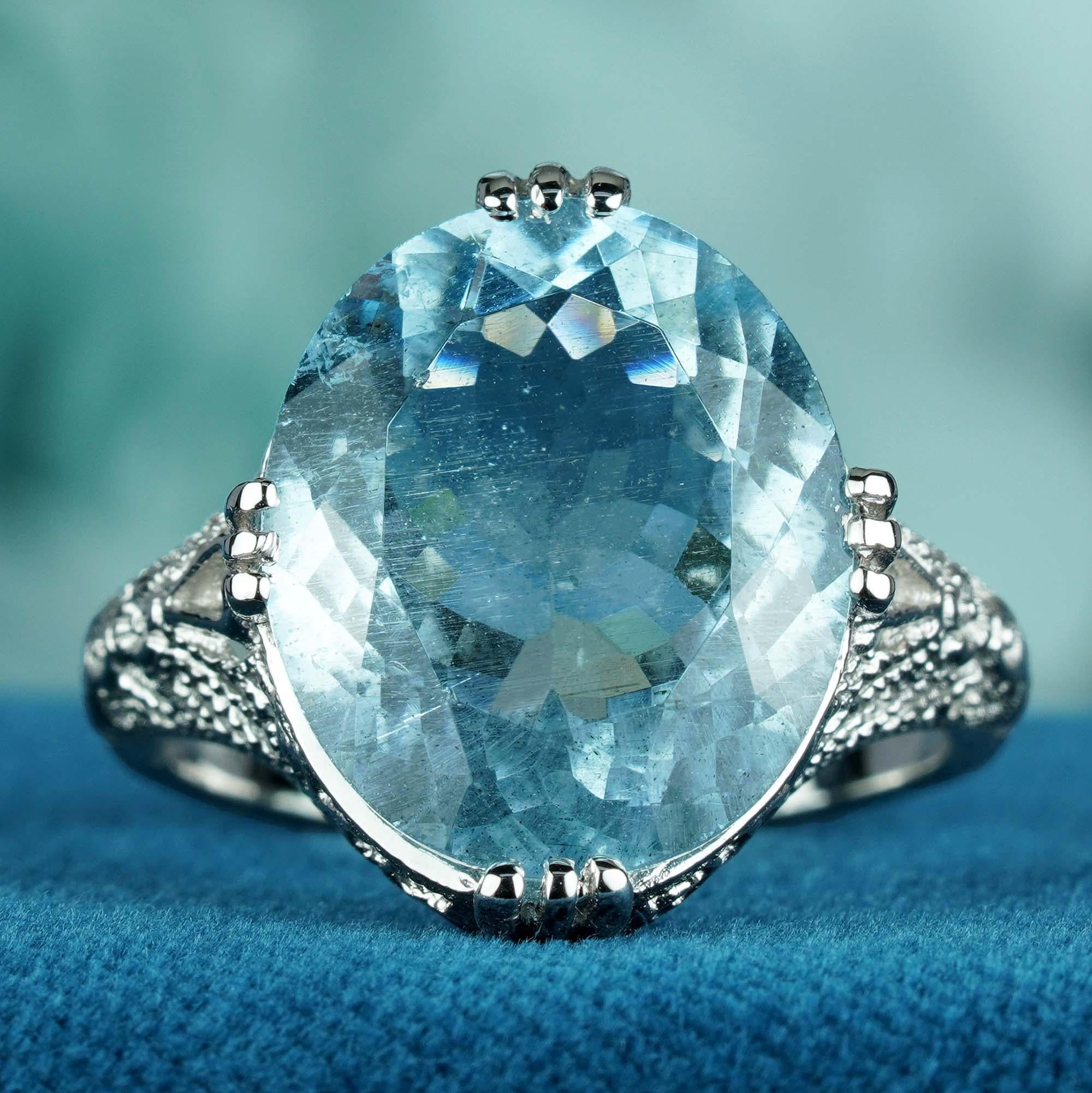 Edwardian 7.20 Ct. Natural Aquamarine Vintage Style Filigree Solitaire Ring in 14K Gold For Sale