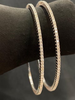 7.20 Cts F/VS1 Round Brilliant Diamonds Eternity Bangles Pair in 18K White Gold