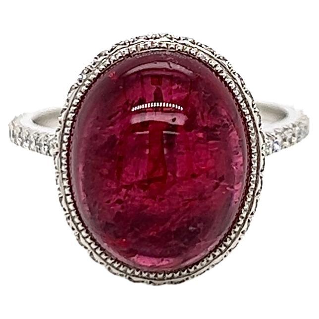 7.70 Total Carat Pink Tourmaline and Diamond Cocktail Ring For Sale