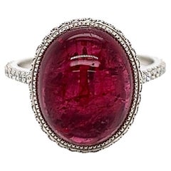 Anillo de Cóctel de Turmalina Rosa y Diamante de 7,70 Quilates Totales