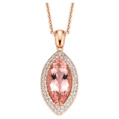 7,20Ct Candy Pink Morganite & 1,15Ct Diamond LC- D Contemporary Pendant Necklace