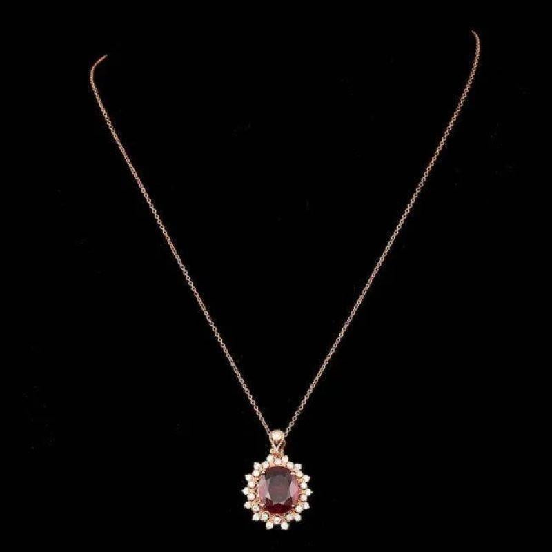 7.20Ct Natural Red Ruby and Diamond 14K Solid Rose Gold Pendant

Natural Oval Red Ruby Weight is: Approx. 6.40 Carats 

Red Ruby Measures: 13 x 11 mm

Ruby Treatment: Fracture Filling

Total Natural Round Diamonds Weight: 0.80 Carats (color G-H /