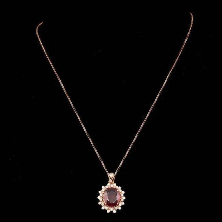 7.20Ct Natural Red Ruby and Diamond 14K Solid Rose Gold Pendant For ...