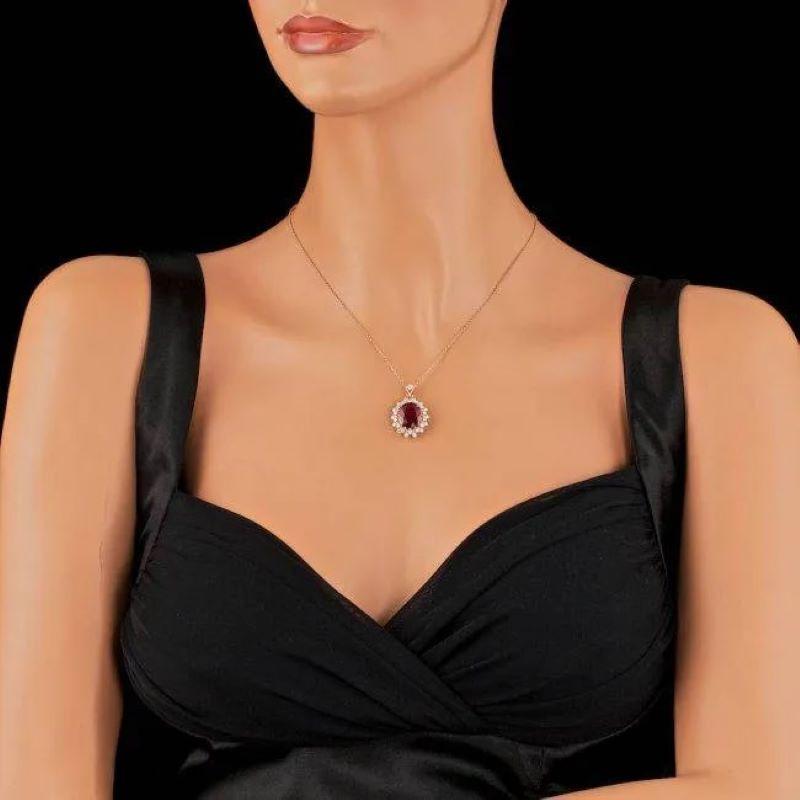 Colgante de oro rosa macizo de 14 quilates de 7,20 quilates de rubí rojo natural y diamante en Nuevo estado para la venta en Los Angeles, CA