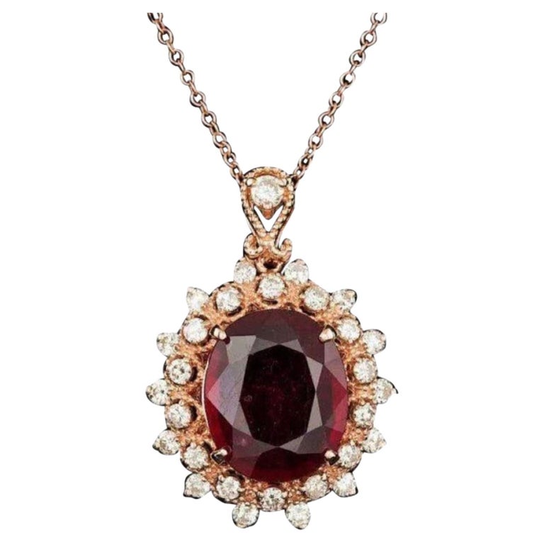 7.20Ct Natural Red Ruby and Diamond 14K Solid Rose Gold Pendant For ...