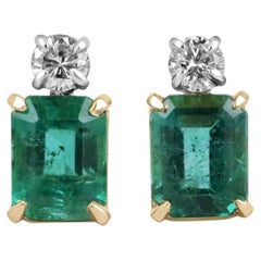 7,20tcw AAA Vivid Green Natürlicher Smaragd & Diamant Akzent Top Ohrstecker 18K