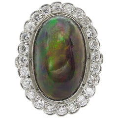 7.21 Carat Crystal Black Opal and Diamond Cluster Engagement Wedding Ring