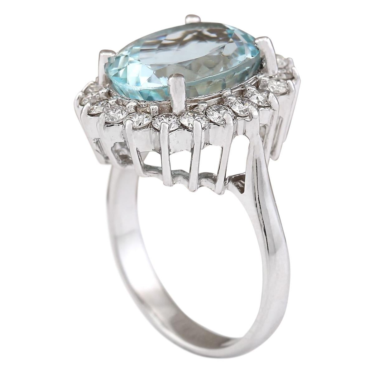 Oval Cut Aquamarine Diamond Ring In 14 Karat White Gold  For Sale