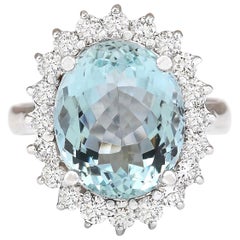 Aquamarine Diamond Ring In 14 Karat White Gold 