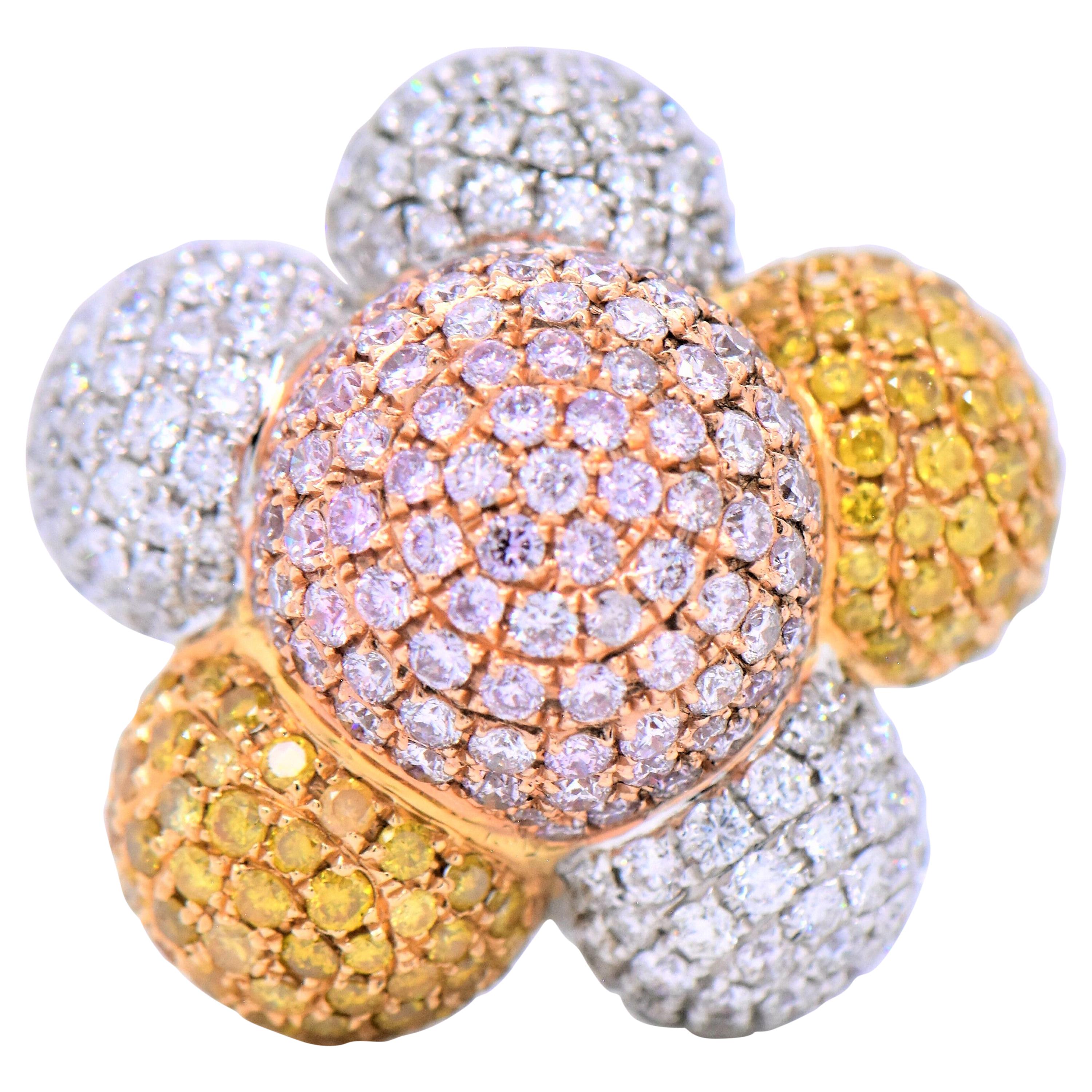 7.21 Carat Natural Fancy Pink & Yellow Diamond "Bubble Le'Flower" 3D Ring  For Sale