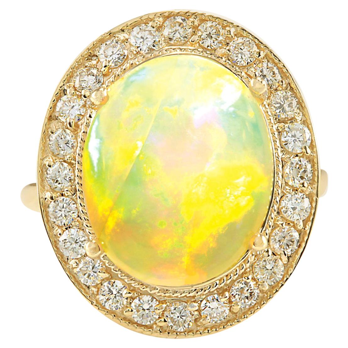 Bague en or jaune 14 carats avec opale naturelle et diamants 