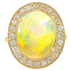 Natural Opal Diamond Ring In 14 Karat Yellow Gold 