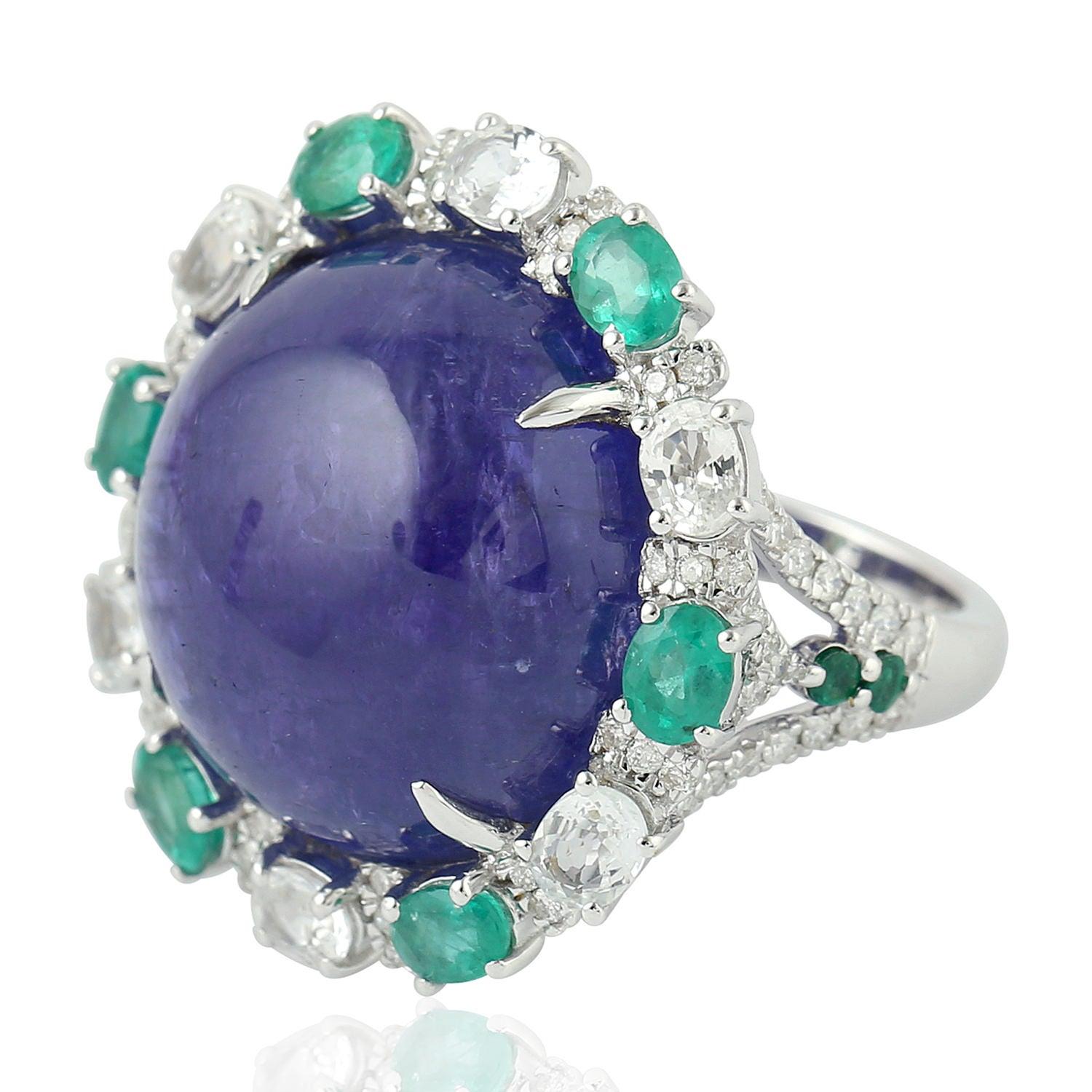 For Sale:  7.21 Carat Tanzanite Emerald Diamond 18 Karat Gold Ring 2