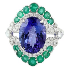 7.21 Carat Tanzanite Emerald Diamond 14 Karat Gold Ring