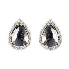7.21 Carat Total Pear Shape Black Diamond Fancy Stud Earrings in 14 Karat Gold