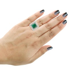 7.21 ct Carved Emerald Cocktail Ring With White Sapphire & Diamonds In 18k Gold