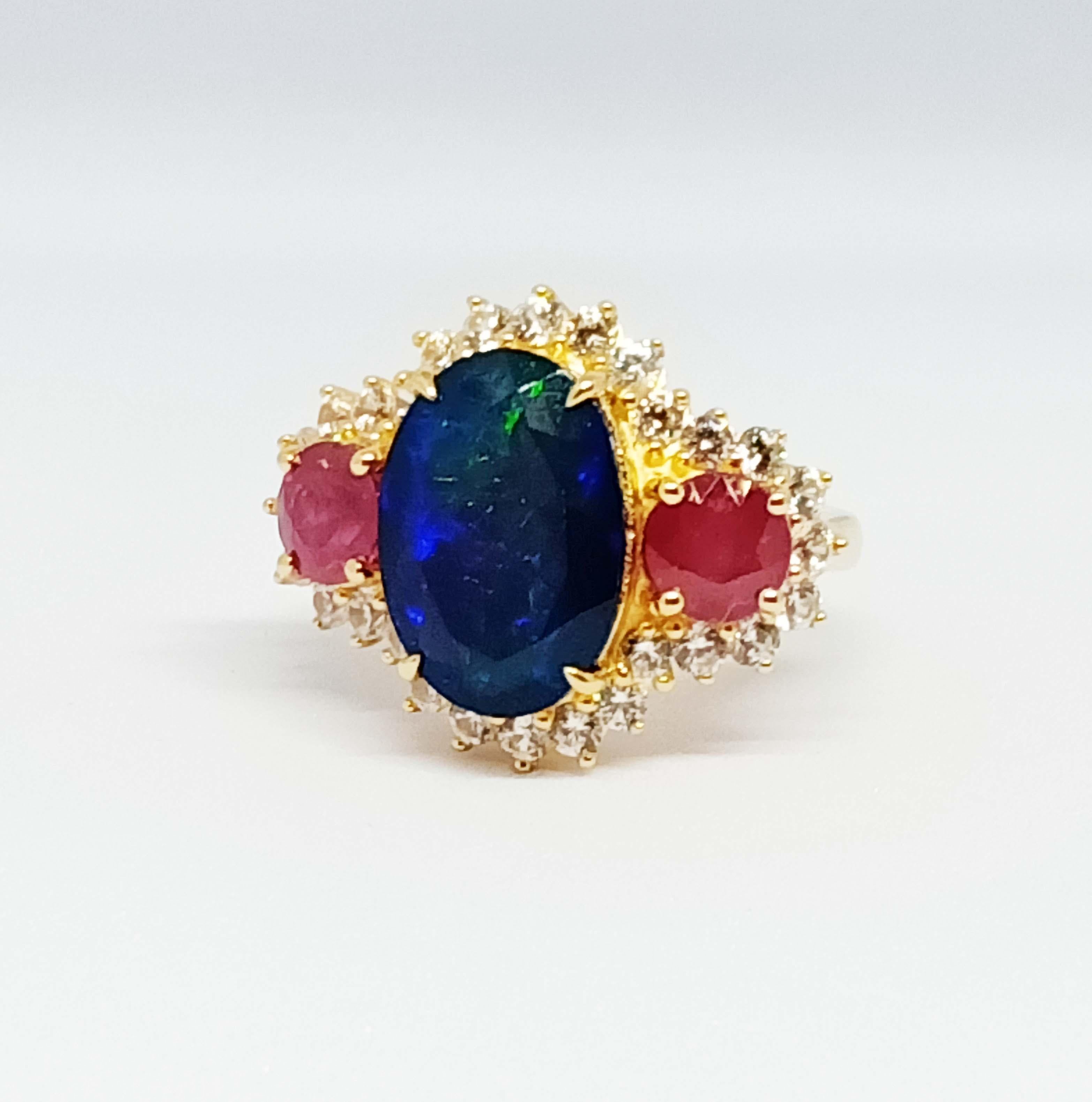 Baroque 7.09 cts. Black Opal Ring. Sterling silver on 18K Gold Plated
