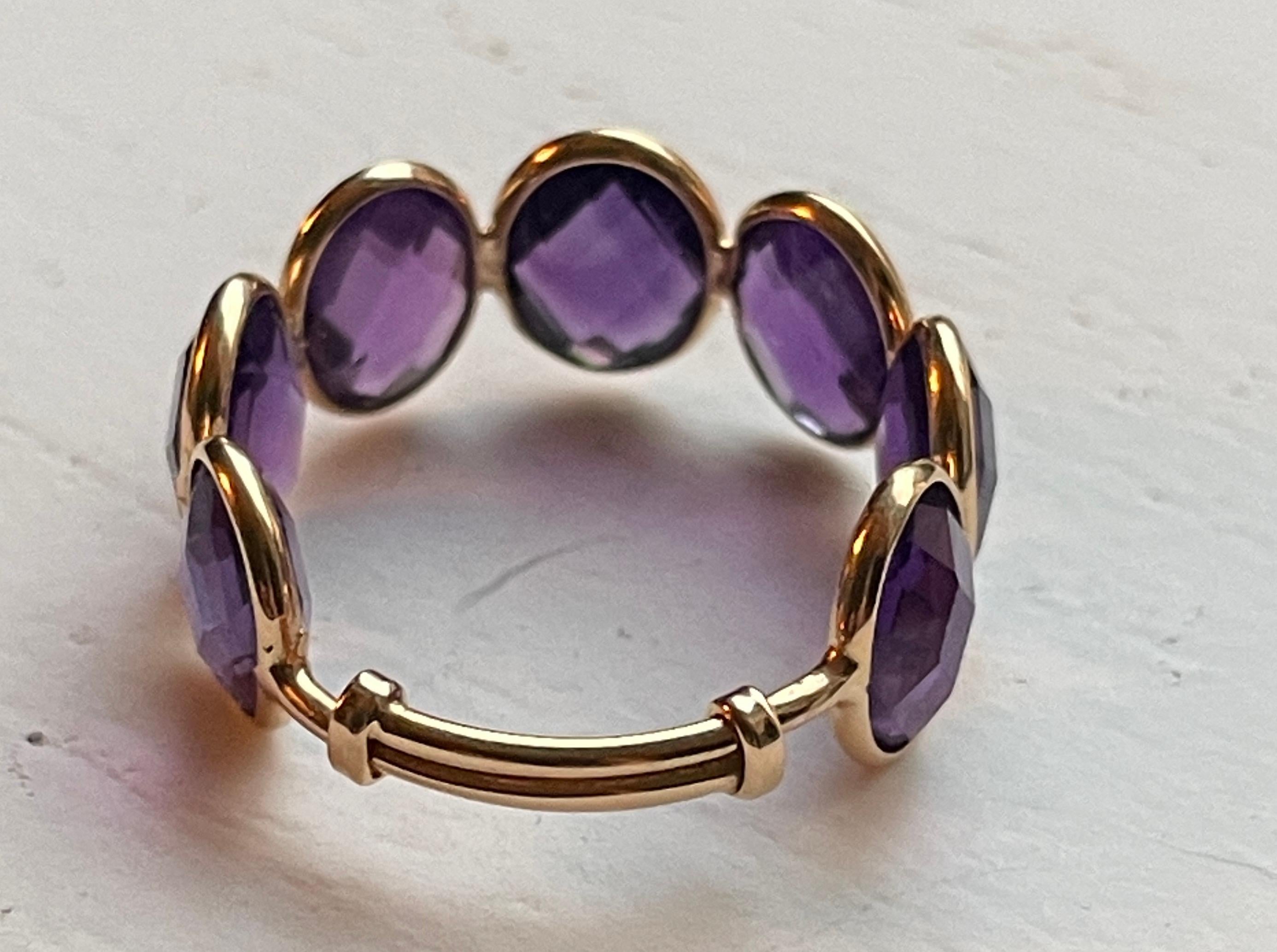 Oval Cut 7.21 Oval Checker Cut Amethyst 18K Gold Ring For Sale