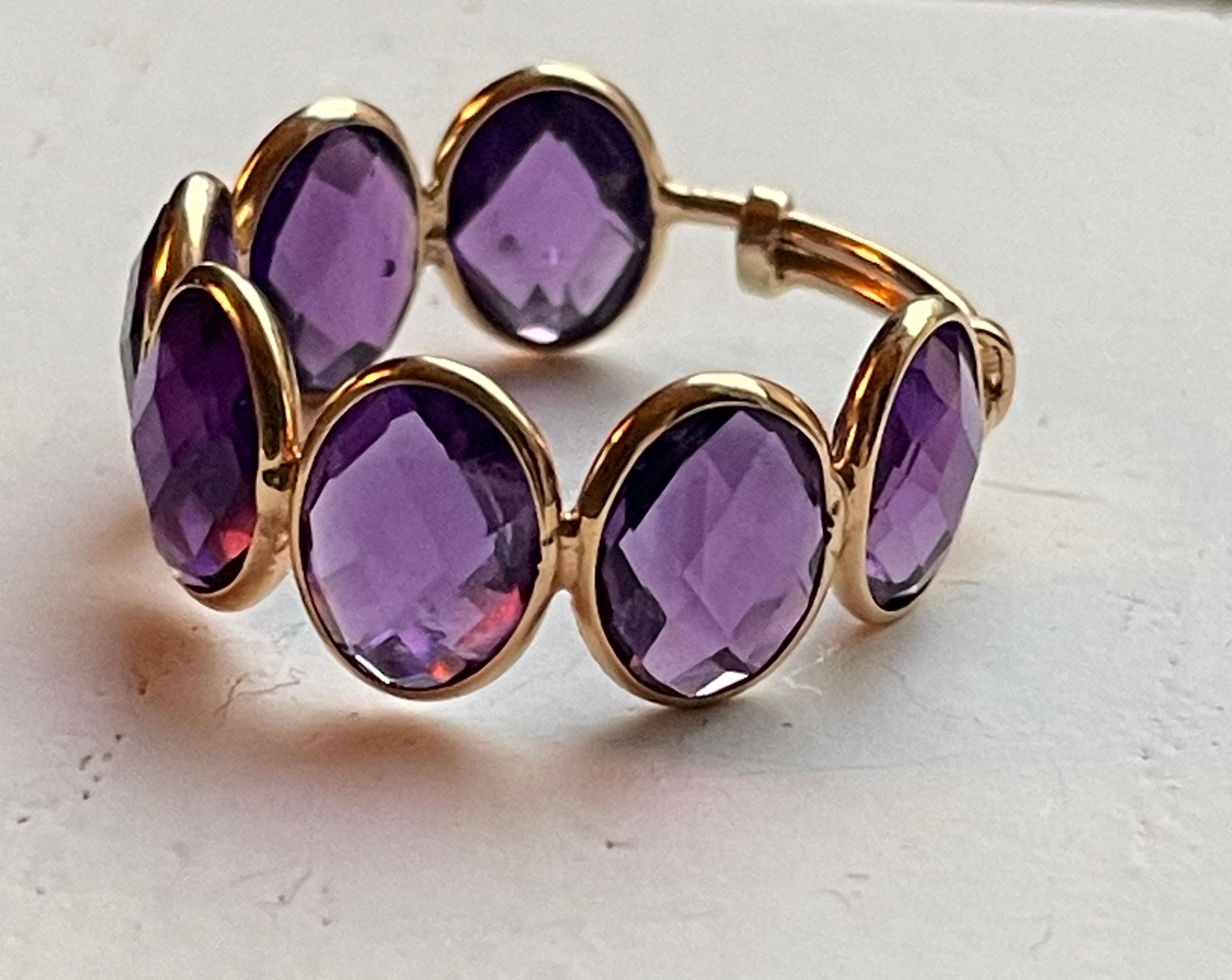 7.21 Oval Checker Cut Amethyst 18K Gold Ring In New Condition For Sale In Amagansett, NY