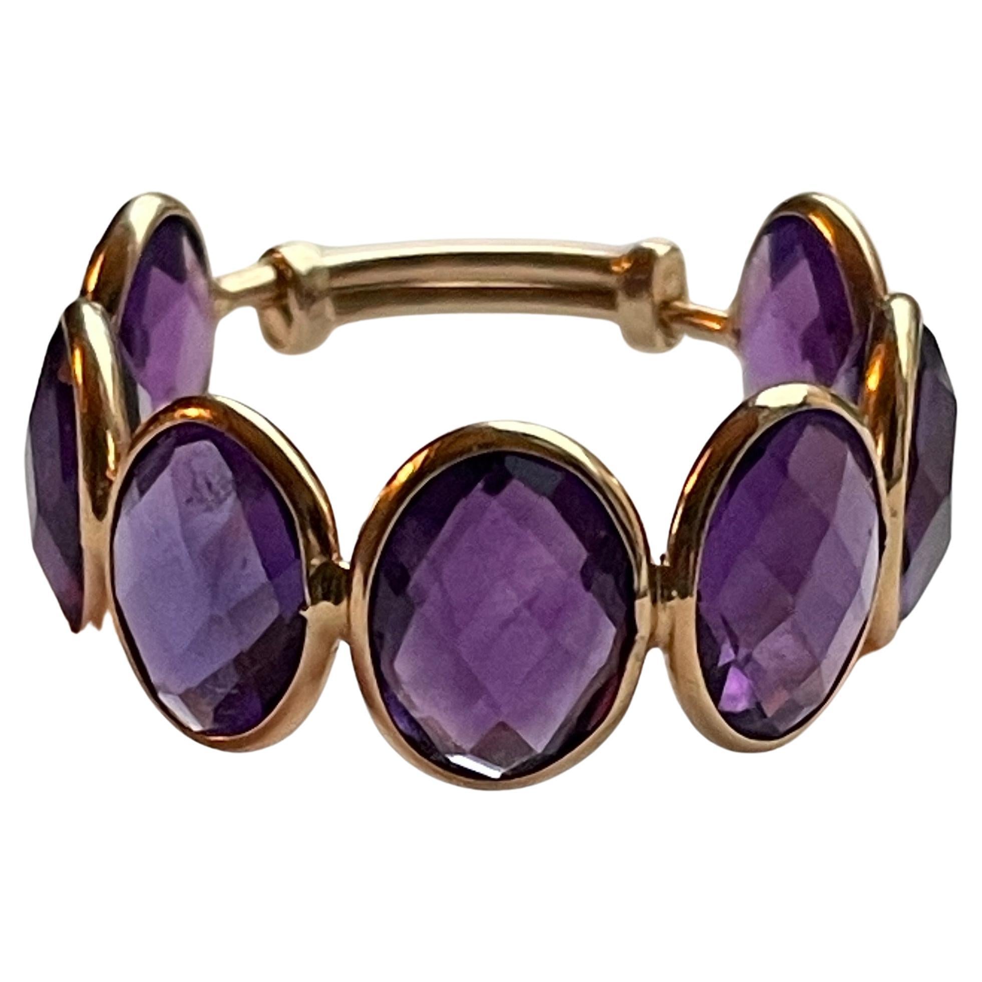 7.21 Oval Checker Cut Amethyst 18K Gold Ring For Sale