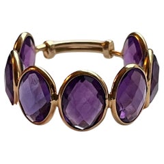 7.21 Oval Checker Cut Amethyst 18K Gold Ring