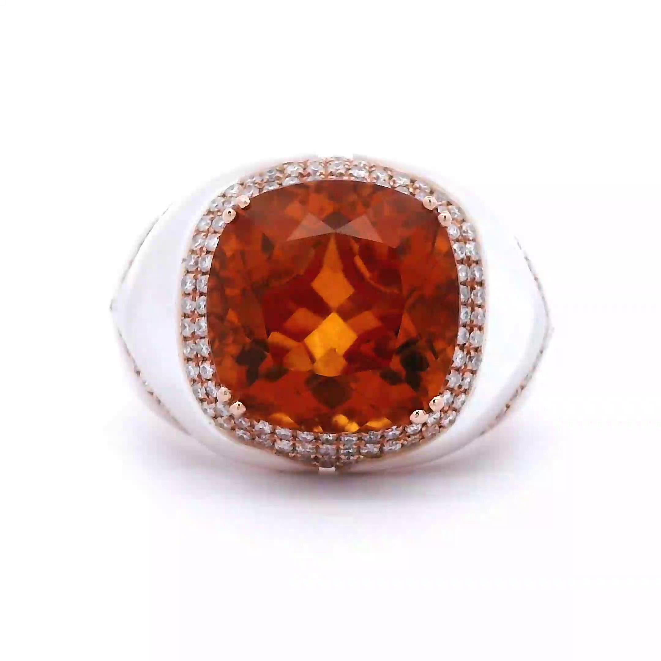 Cushion Cut 7.21ct Citrine and Mother of Pearl with Diamond Ring Rose Gold For Sale