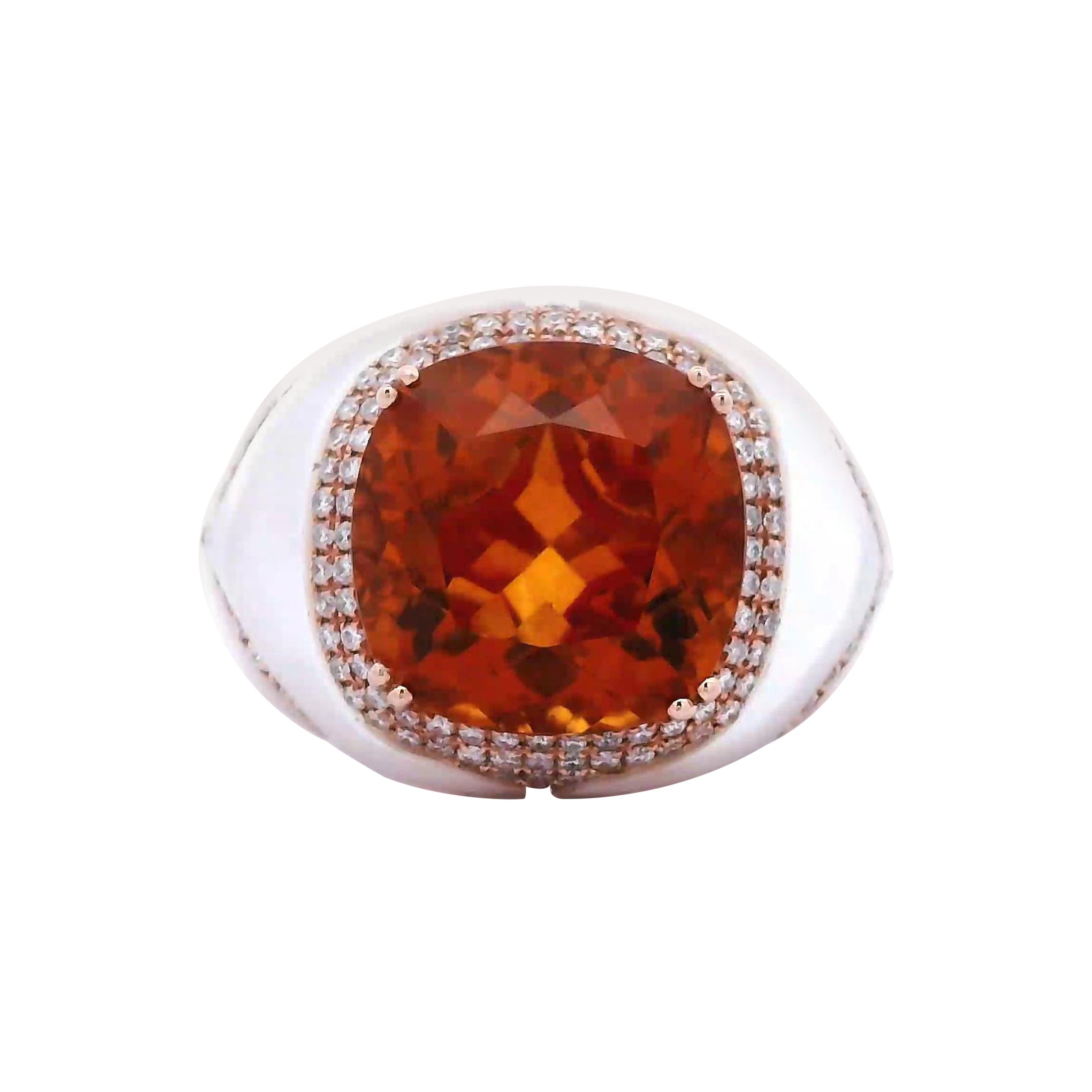 7,21 Karat Citrin und Perlmutt mit Diamantring aus Roségold im Angebot