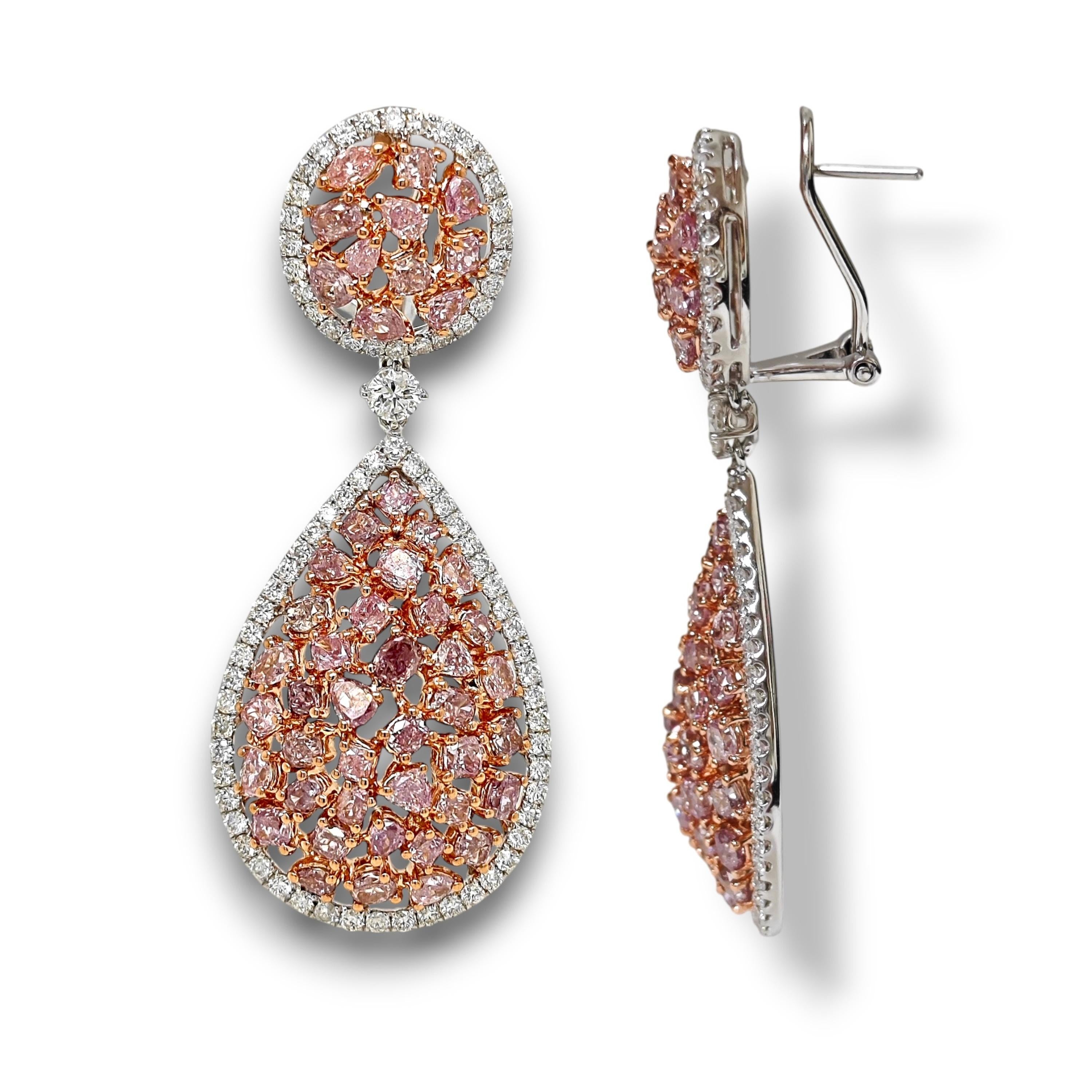 Orecchini in oro bianco con diamanti rotondi e rosa fantasia da 7,22 carati In condizioni Nuovo in vendita a New York, NY