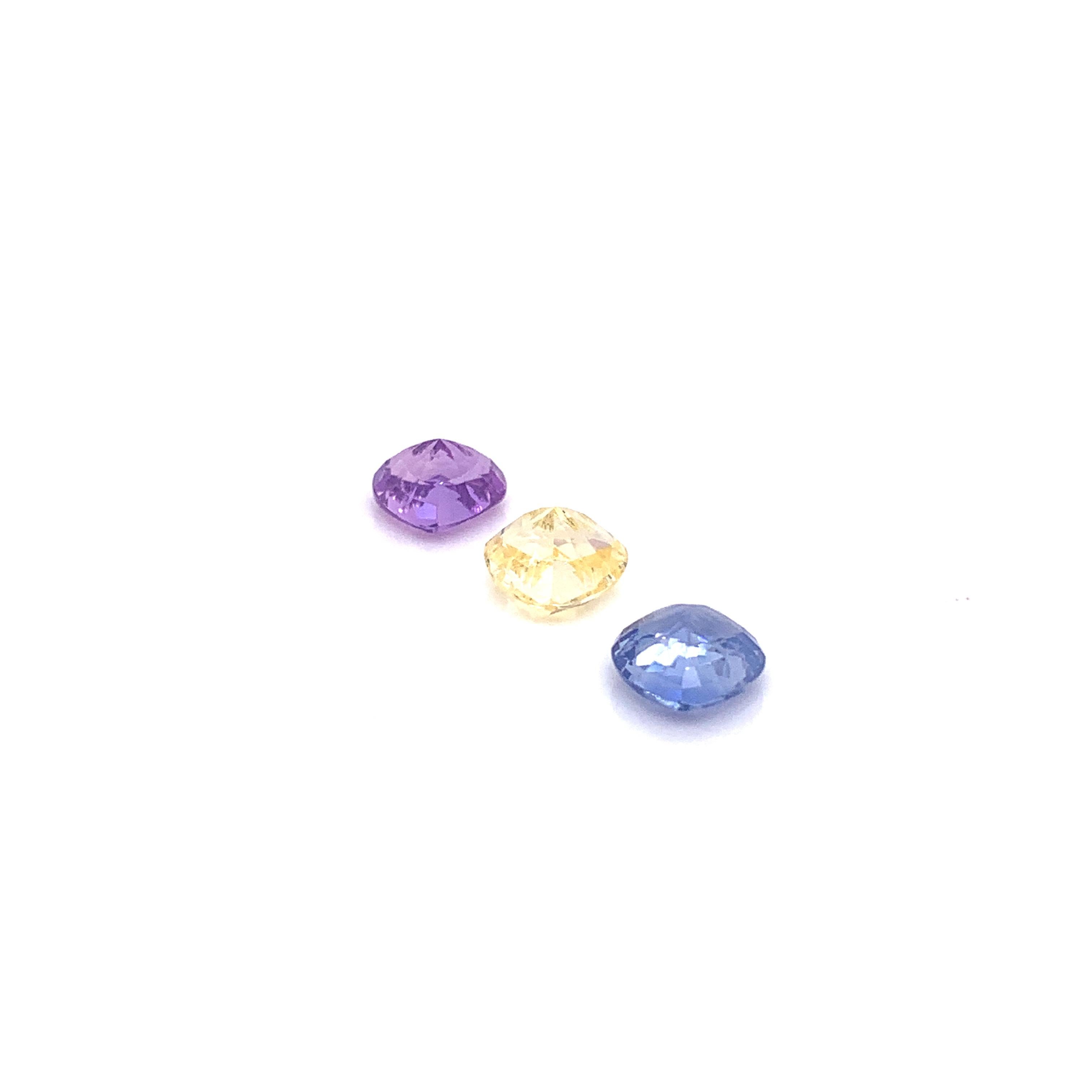Heart Cut 7.22 Carat Heart-Shaped Unheated Blue, Pink, and Yellow Sapphire Trio For Sale