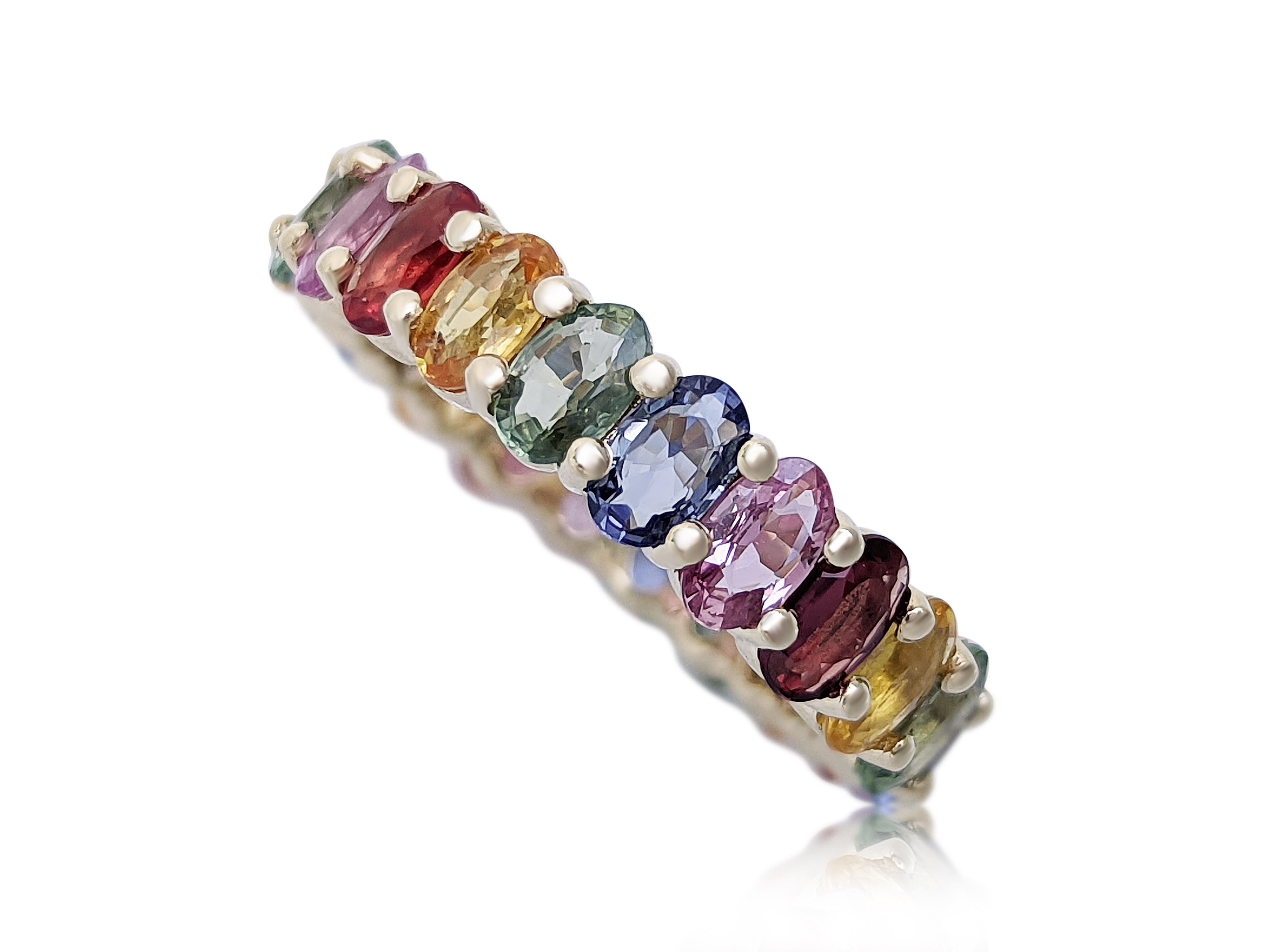 Art Deco 7.22 Carat Multiple Color Sapphire Eternity, 14 kt. Yellow Gold, Ring