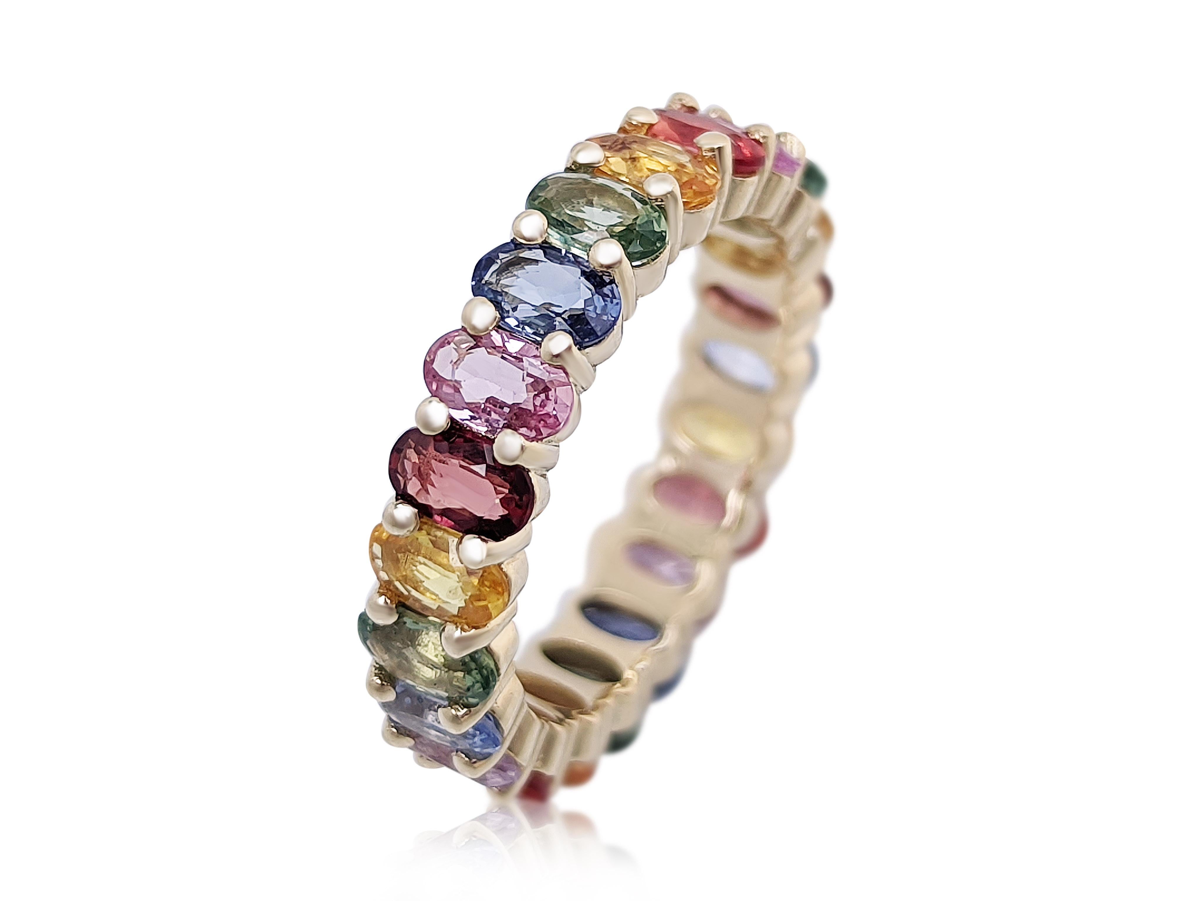 Women's 7.22 Carat Multiple Color Sapphire Eternity, 14 kt. Yellow Gold, Ring