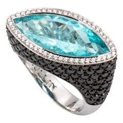 7.22 Carat Paraiba Tourmaline and Black Diamond Cocktail Ring
